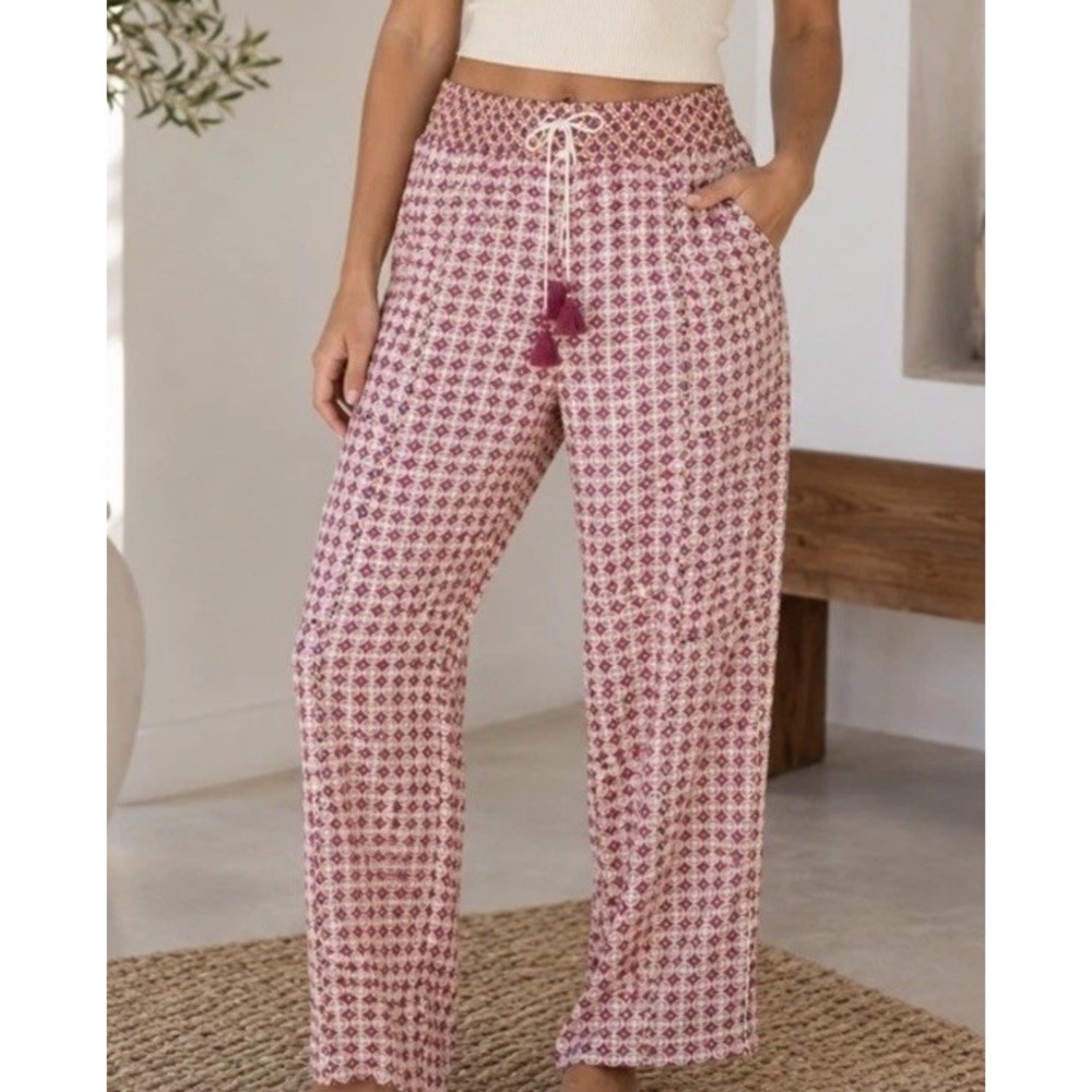 Anthropologie Modal Pajama Lounge Pants Dorian Geometric Tassel Medium Colorful